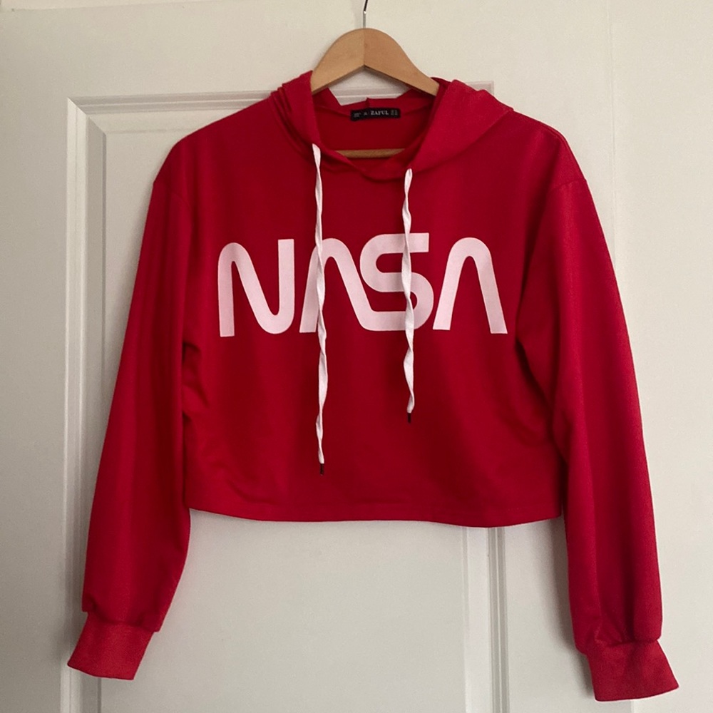 NASA red cropped hoodie